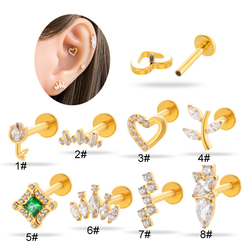 1個 G23 チタン製 ハート軟骨スタッドピアス 16G 内 - Flat Back Labret Stud のレビューと価格
