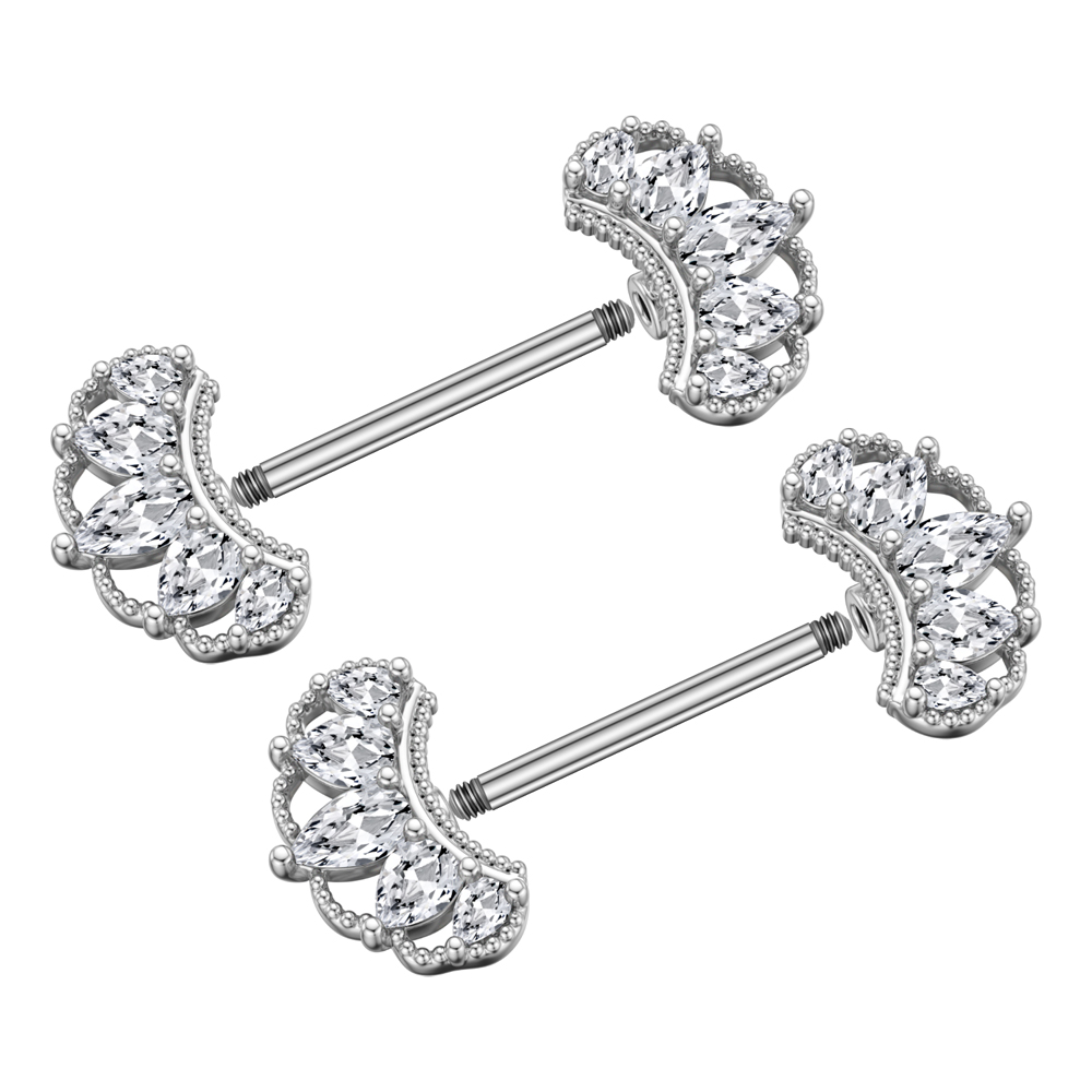 2 個両側ねじ乳首リング扇形クラウンクリスタル CZ セクシ - Body Jewelry Nipple Rings のレビューと価格