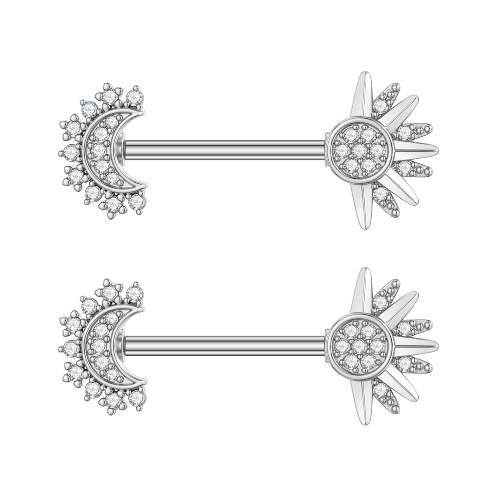 2 個両側ねじ乳首リング扇形クラウンクリスタル CZ セクシ - Body Jewelry Nipple Rings のレビューと価格