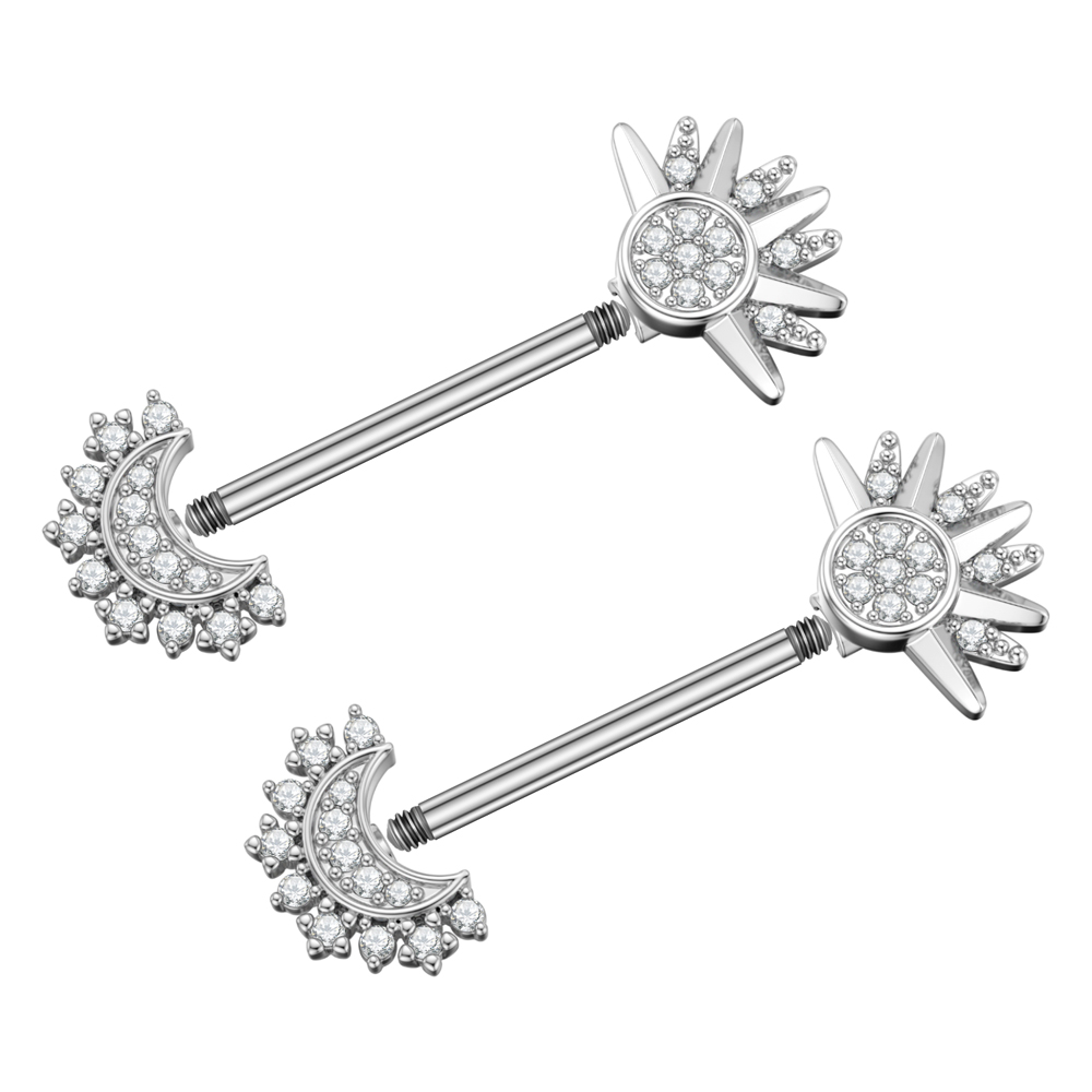 2 個両側ねじ乳首リング扇形クラウンクリスタル CZ セクシ - Body Jewelry Nipple Rings のレビューと価格