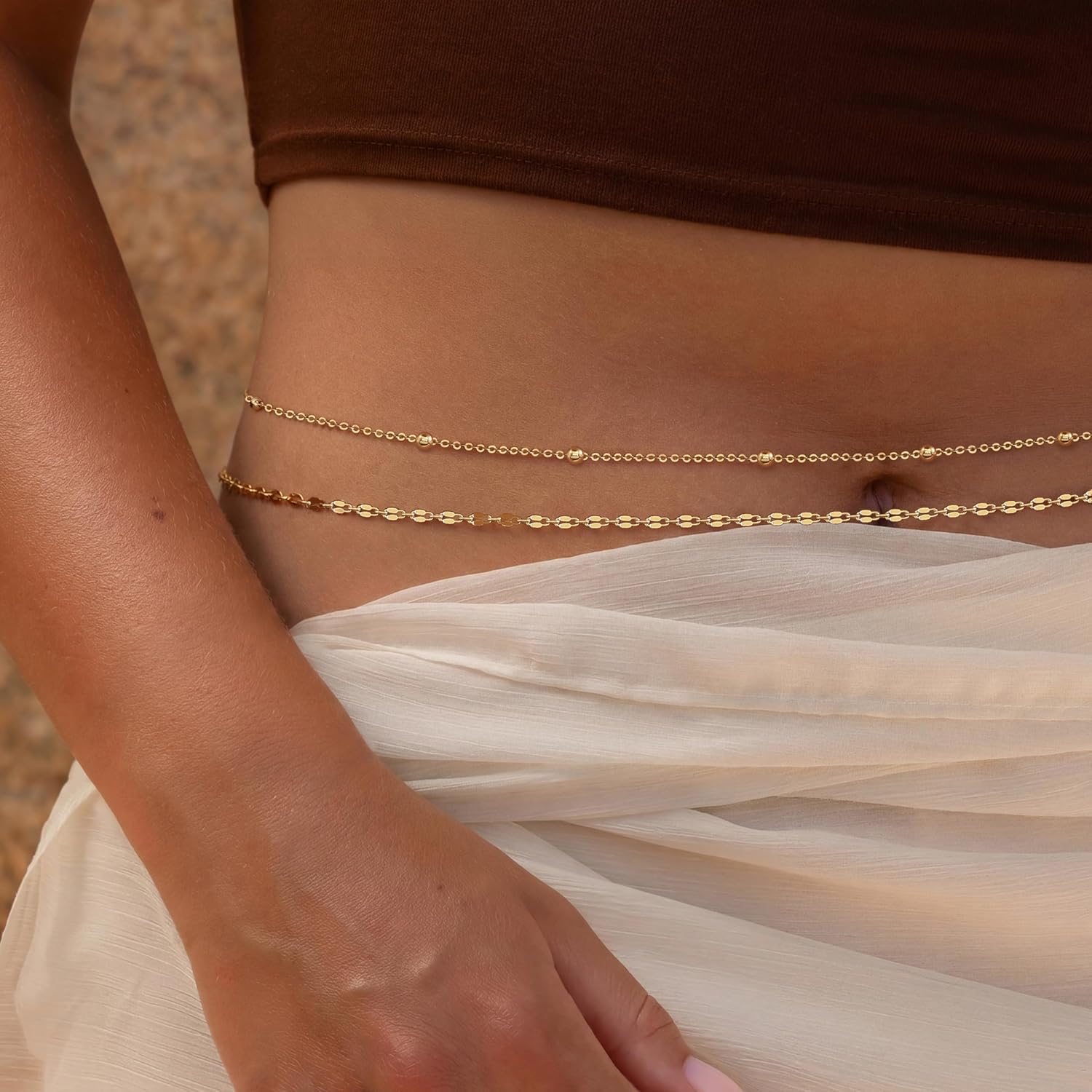 14K金メッキウエストチェーン、女性用レイヤードウエストビー - Body Jewelry Online のレビューと価格
